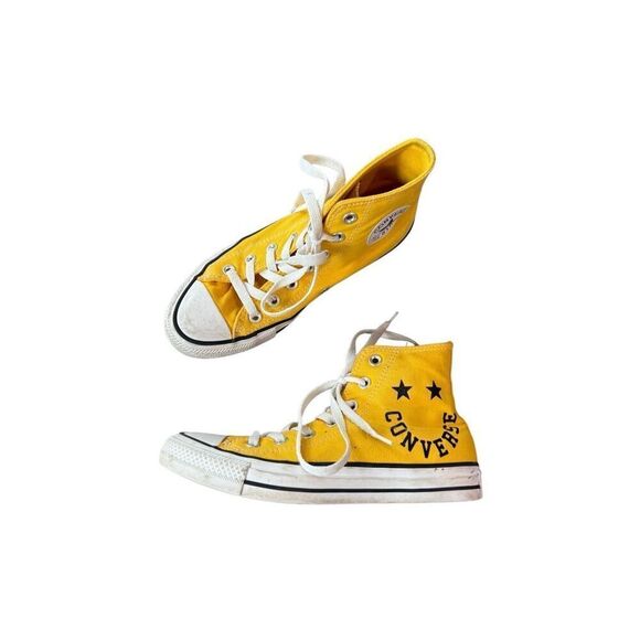 Converse Womens Yellow Chuck Taylor All Star Hi Smiley Sneakers Shoes Size 7 - Picture 1 of 7